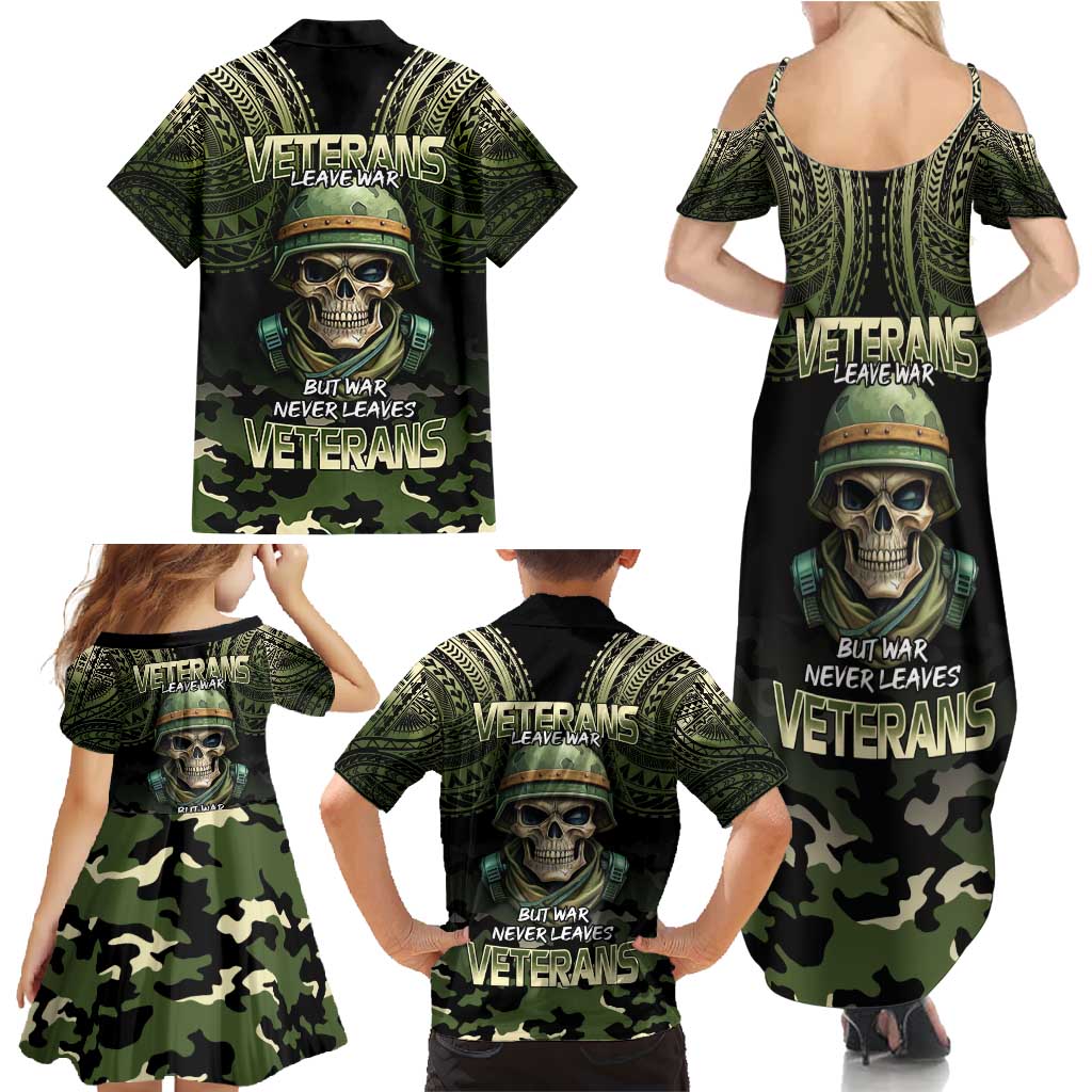 Veterans Day Family Matching Summer Maxi Dress and Hawaiian Shirt War Never Leaves A Veteran Proud Military LT9 - Polynesian Pride