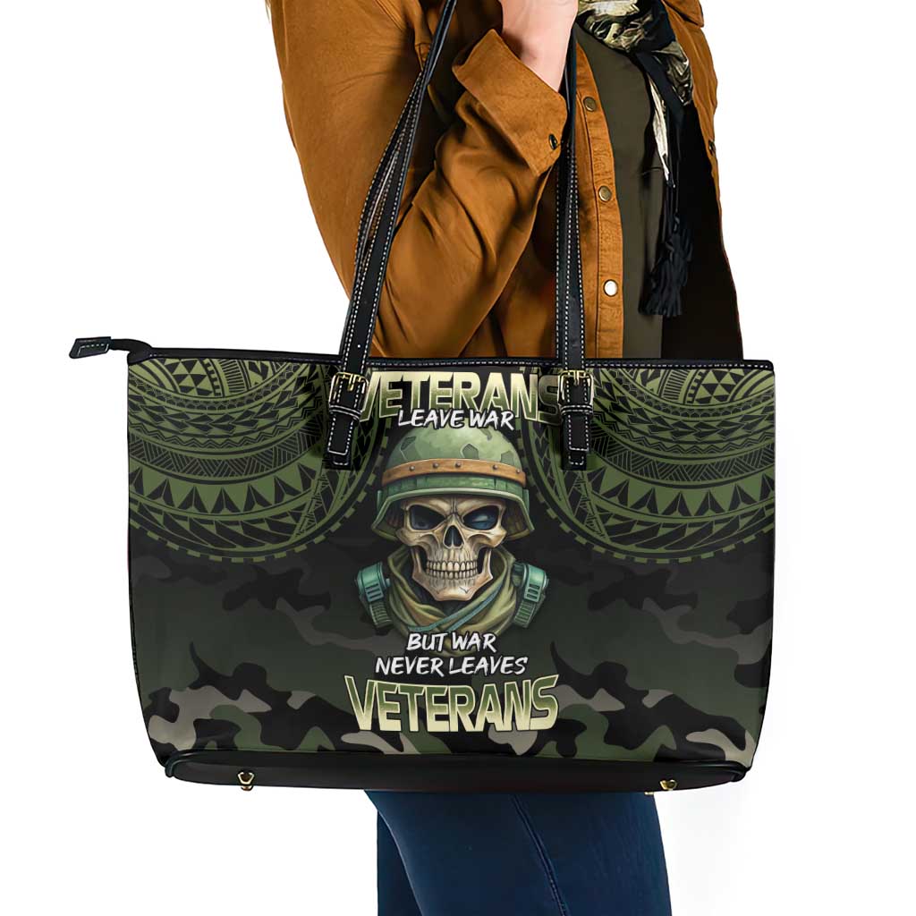 Veterans Day Leather Tote Bag War Never Leaves A Veteran Proud Military