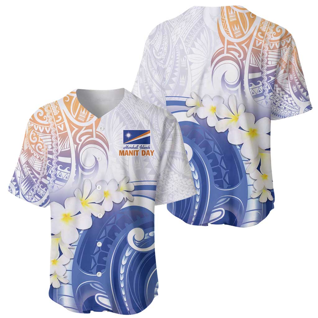 Marshall Islands Manit Day Baseball Jersey Plumeria and Polynesian Tribal