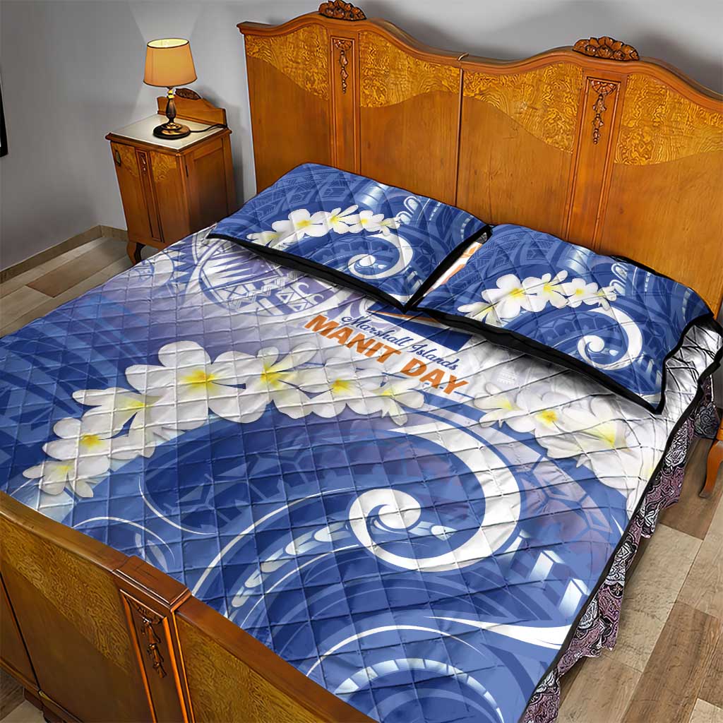 Marshall Islands Manit Day Quilt Bed Set Plumeria and Polynesian Tribal
