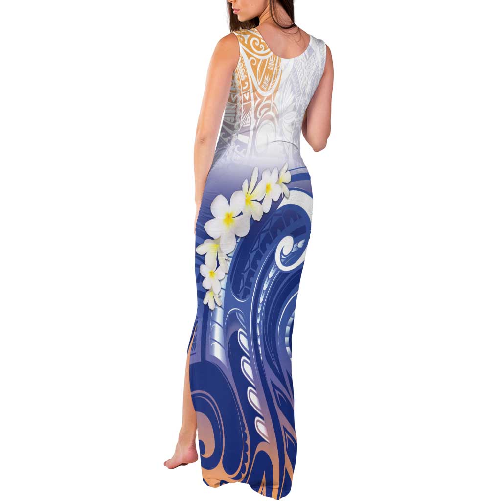 Marshall Islands Manit Day Tank Maxi Dress Plumeria and Polynesian Tribal