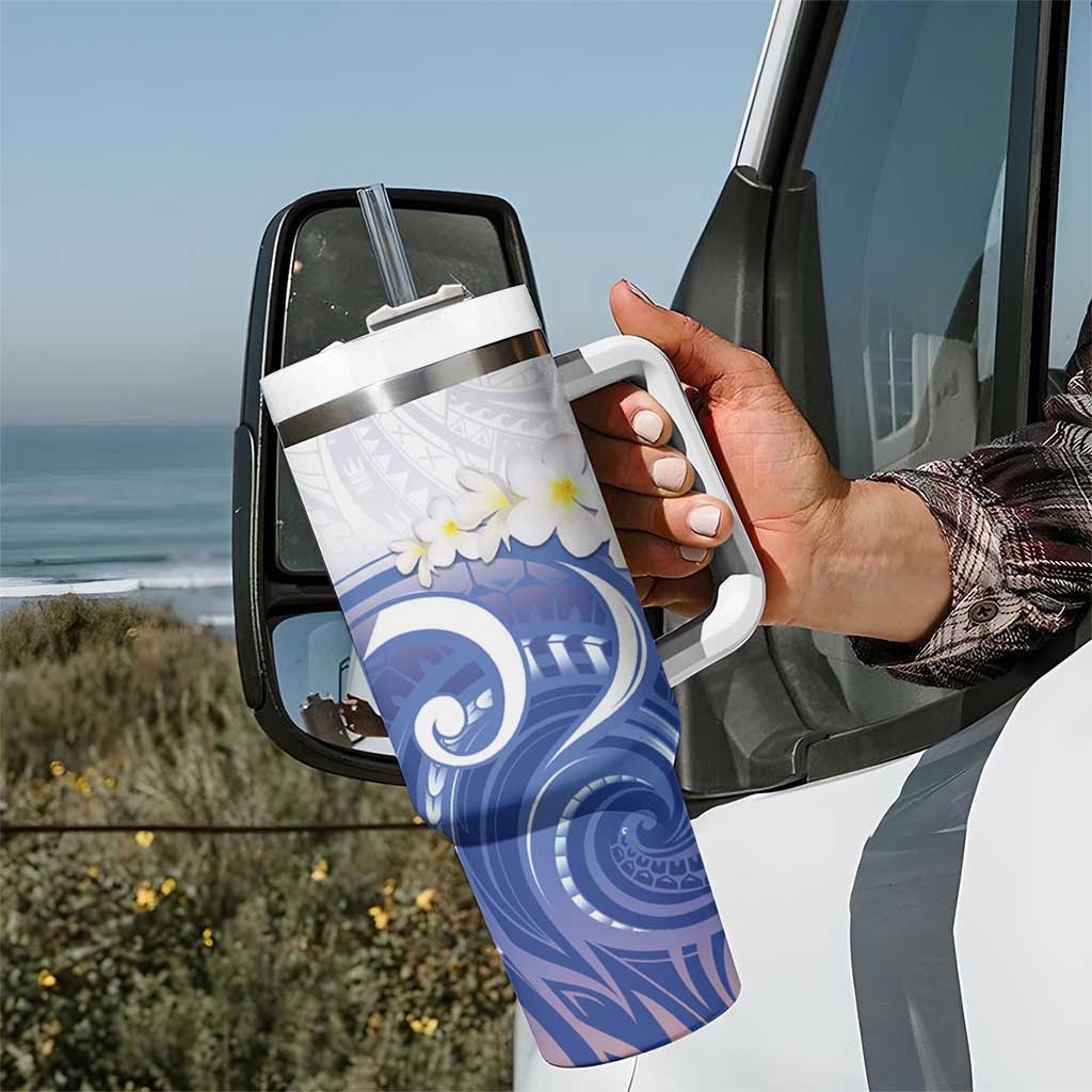 Marshall Islands Manit Day Tumbler With Handle Plumeria and Polynesian Tribal