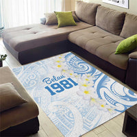 Palau 1981 Tribal Tattoo Area Rug with Belau Plumeria Flowers