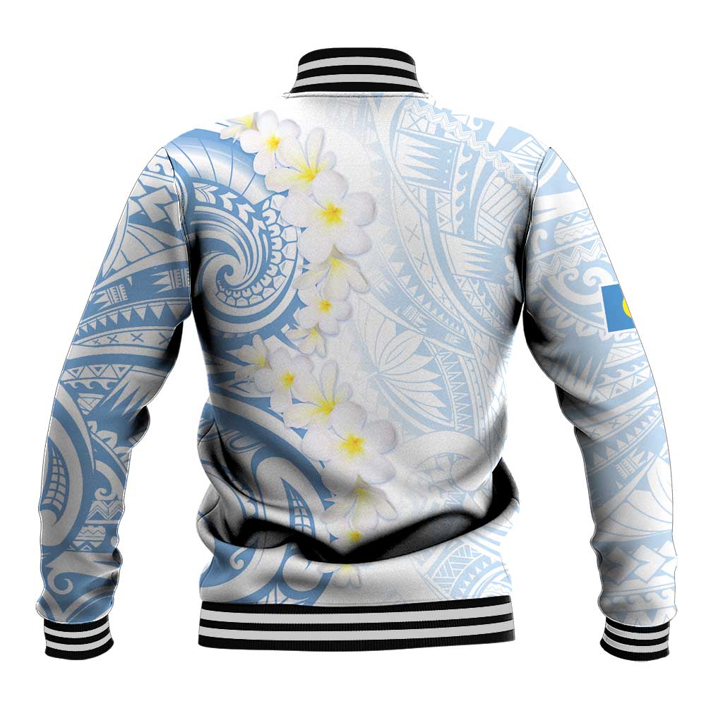 Palau 1981 Tribal Tattoo Baseball Jacket with Belau Plumeria Flowers