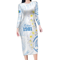 Palau 1981 Tribal Tattoo Family Matching Long Sleeve Bodycon Dress and Hawaiian Shirt with Belau Plumeria Flowers
