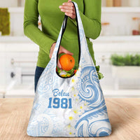 Palau 1981 Tribal Tattoo Grocery Bag with Belau Plumeria Flowers