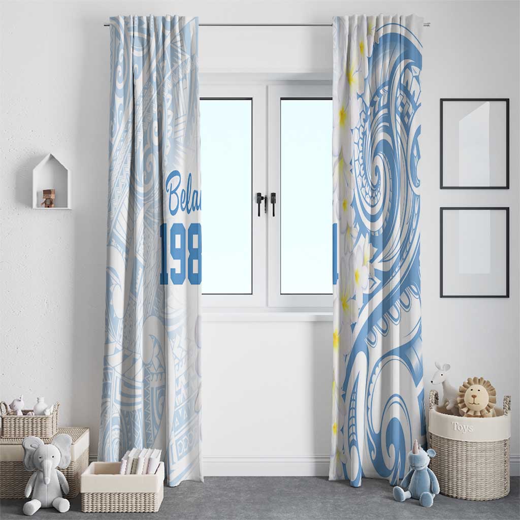 Palau 1981 Tribal Tattoo Window Curtain with Belau Plumeria Flowers