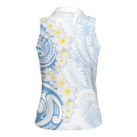 Palau 1981 Tribal Tattoo Women Sleeveless Polo Shirt with Belau Plumeria Flowers