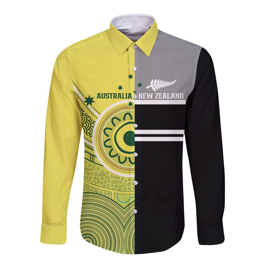 Custom Cricket AUNZ Spirit Long Sleeve Button Shirt Aussie New Zealand Retro Edition - Polynesian Pride