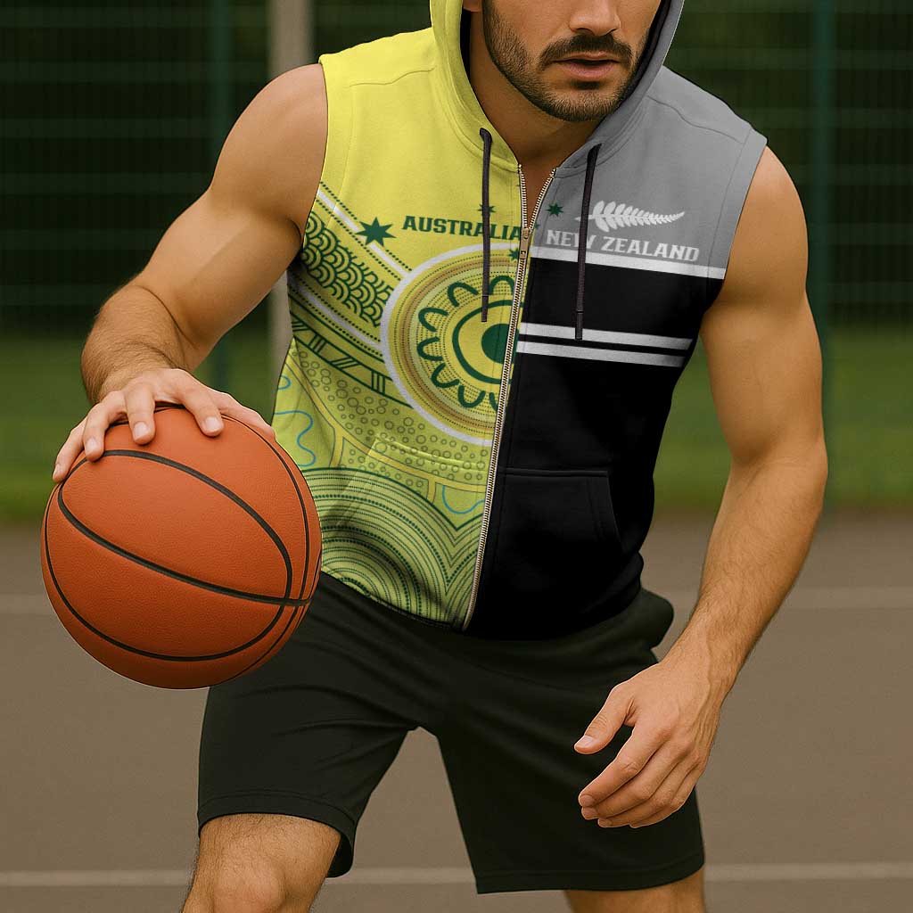 Custom Cricket AUNZ Spirit Sleeveless Zip Hoodie Aussie New Zealand Retro Edition - Polynesian Pride