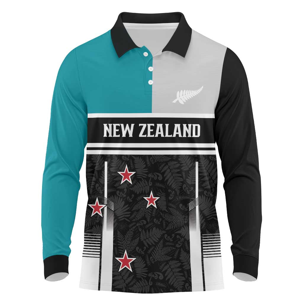 Custom NZ Cricket Pride Long Sleeve Polo Shirt Silver Fern Fan Supporter Apparel - Polynesian Pride