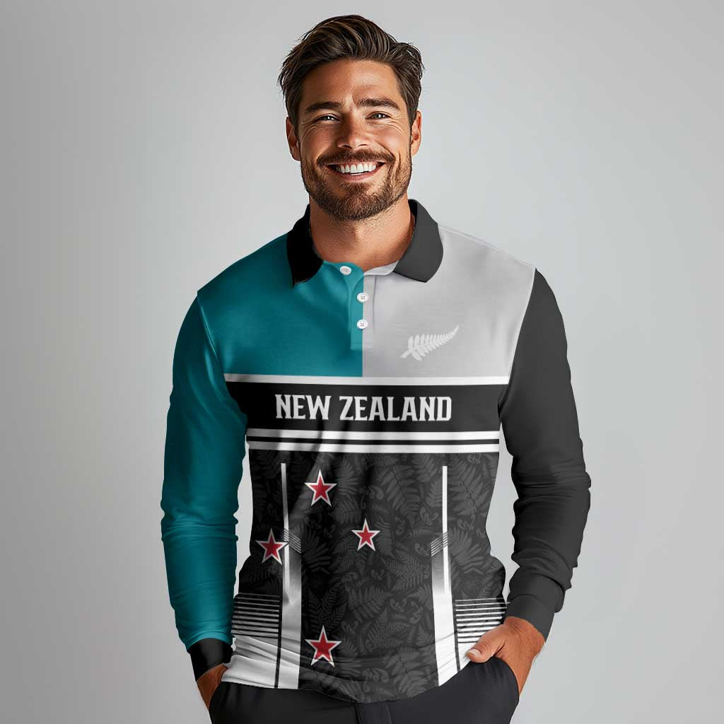 Custom NZ Cricket Pride Long Sleeve Polo Shirt Silver Fern Fan Supporter Apparel - Polynesian Pride