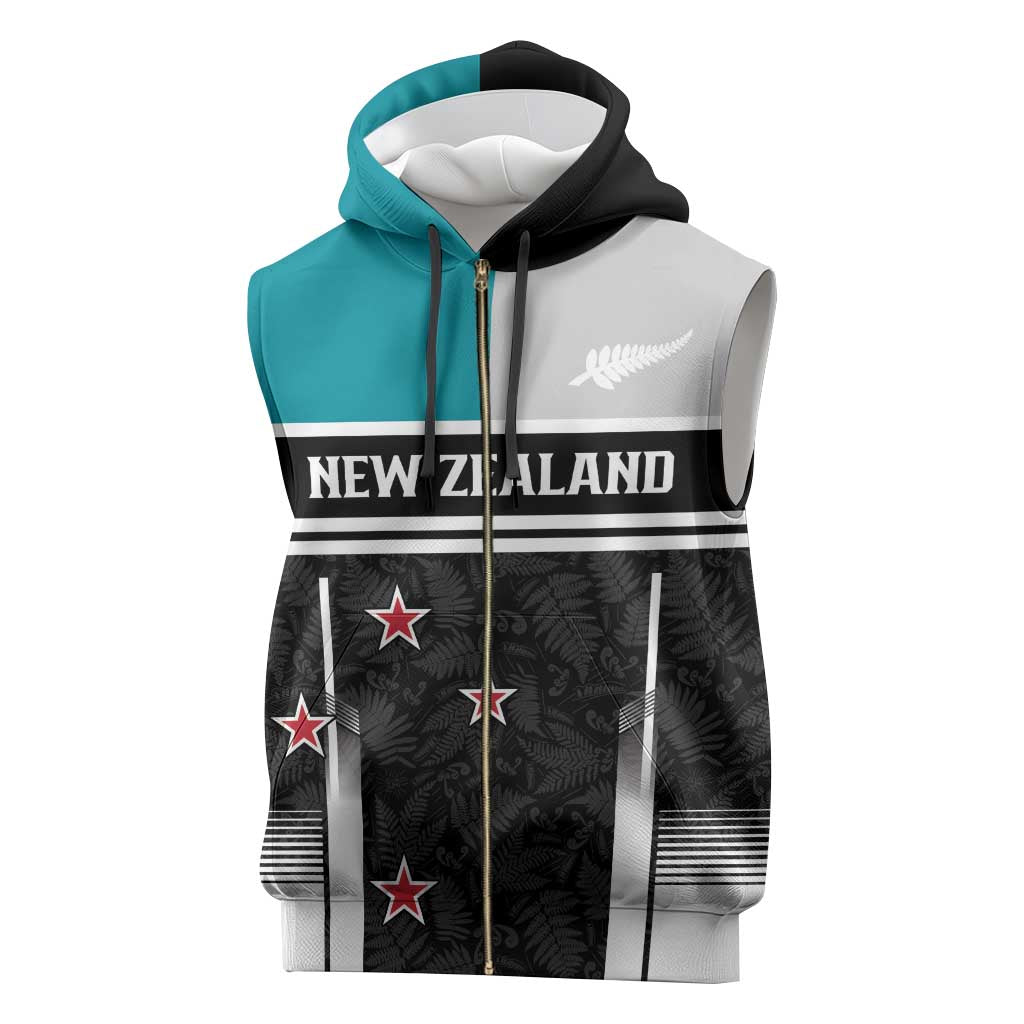 Custom NZ Cricket Pride Sleeveless Zip Hoodie Silver Fern Fan Supporter Apparel - Polynesian Pride