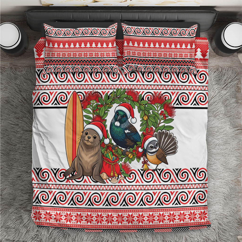 New Zealand Animal Christmas Bedding Set Maori Inspired Kowhaiwhai Patterns LT9 Red - Polynesian Pride