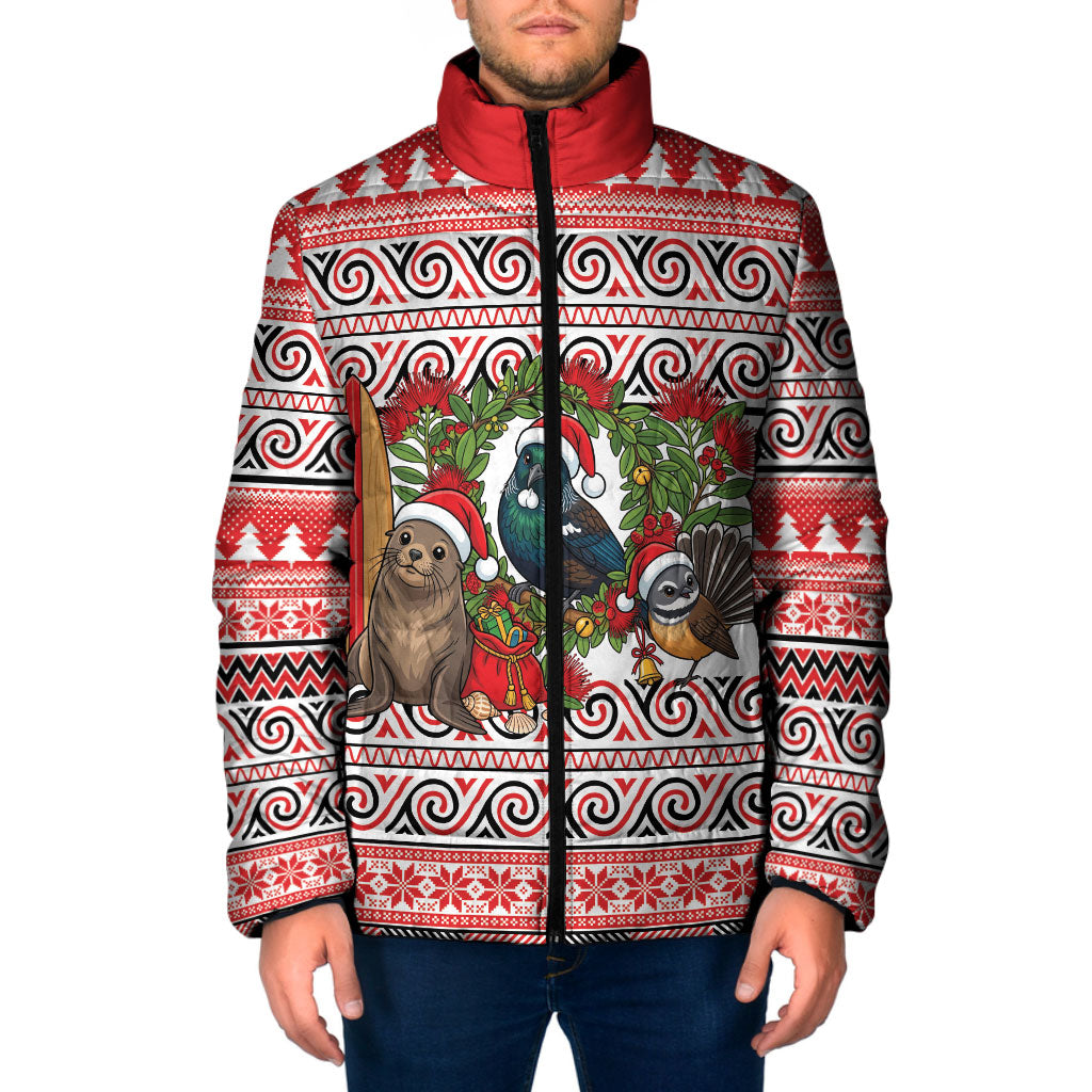 New Zealand Animal Christmas Padded Jacket Maori Inspired Kowhaiwhai Patterns LT9 Men Red - Polynesian Pride