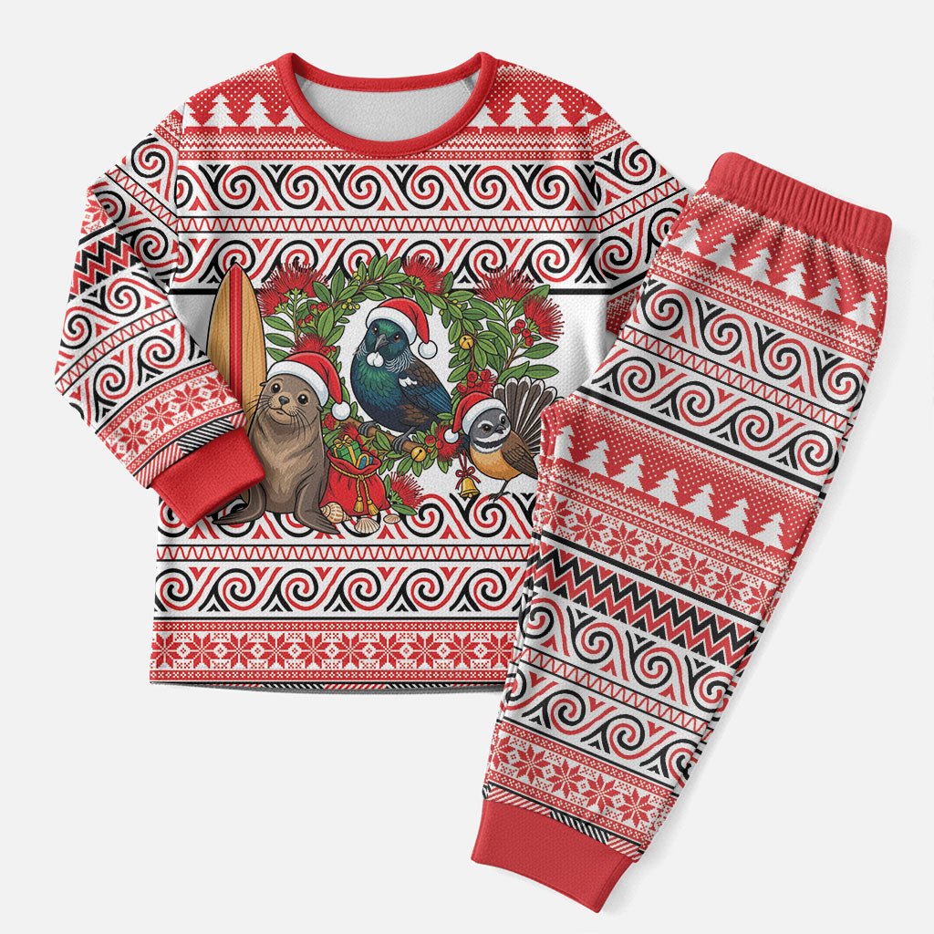 New Zealand Animal Christmas Pajama Set Maori Inspired Kowhaiwhai Patterns LT9 Men Red - Polynesian Pride