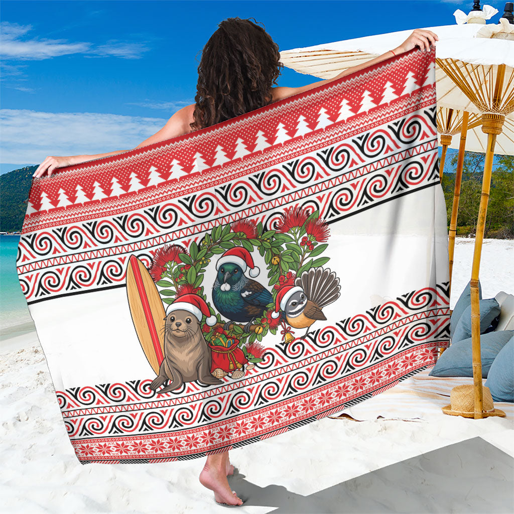 New Zealand Animal Christmas Sarong Maori Inspired Kowhaiwhai Patterns LT9 One Size 44 x 66 inches Red - Polynesian Pride