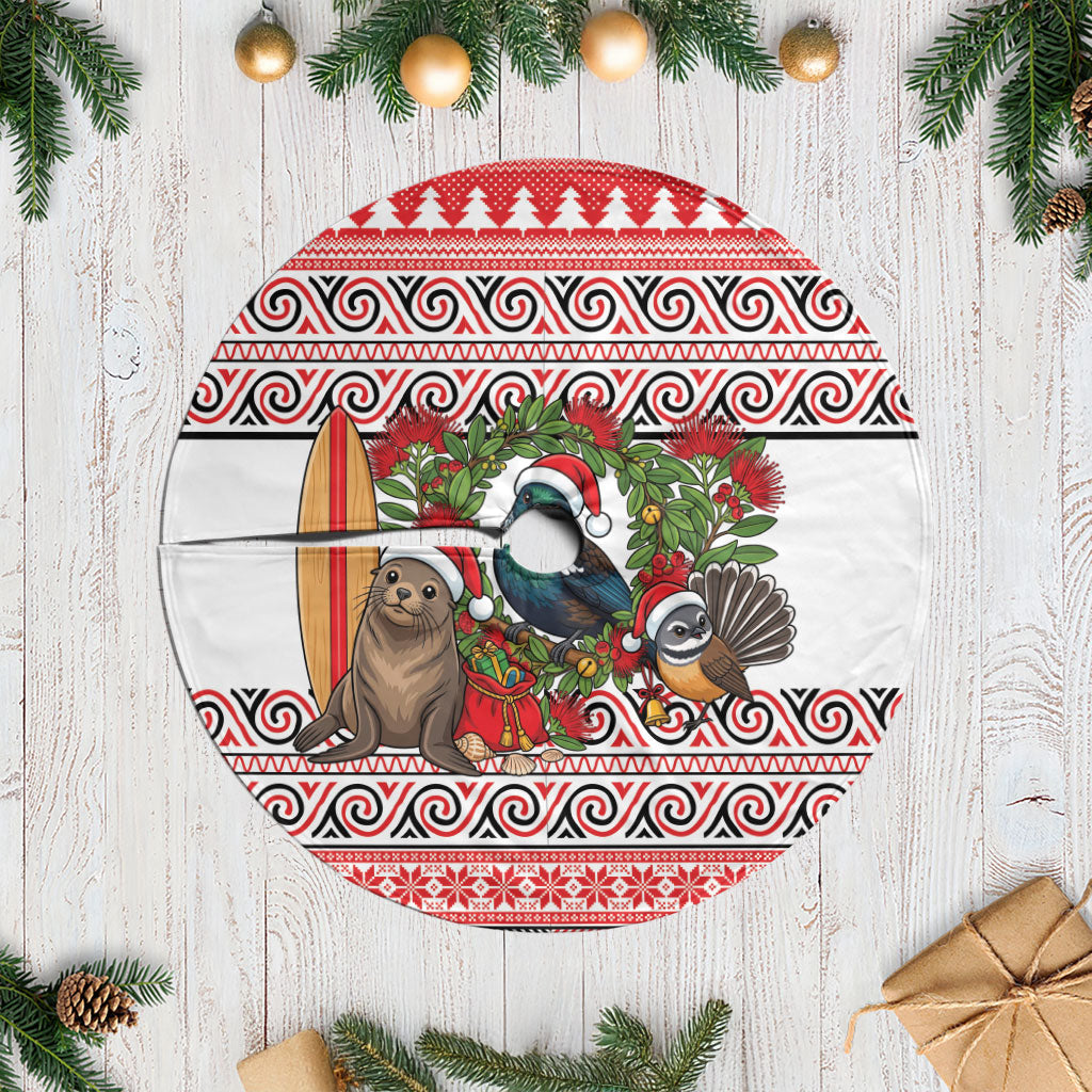 New Zealand Animal Christmas Tree Skirt Maori Inspired Kowhaiwhai Patterns LT9 Casual Red - Polynesian Pride
