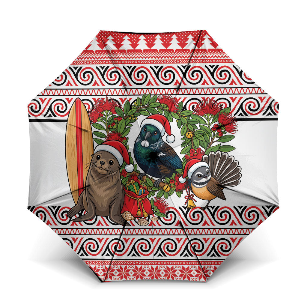 New Zealand Animal Christmas Umbrella Maori Inspired Kowhaiwhai Patterns LT9 One Size Folded 11.42 inch Opened Diameter 37.4 inch Red - Polynesian Pride