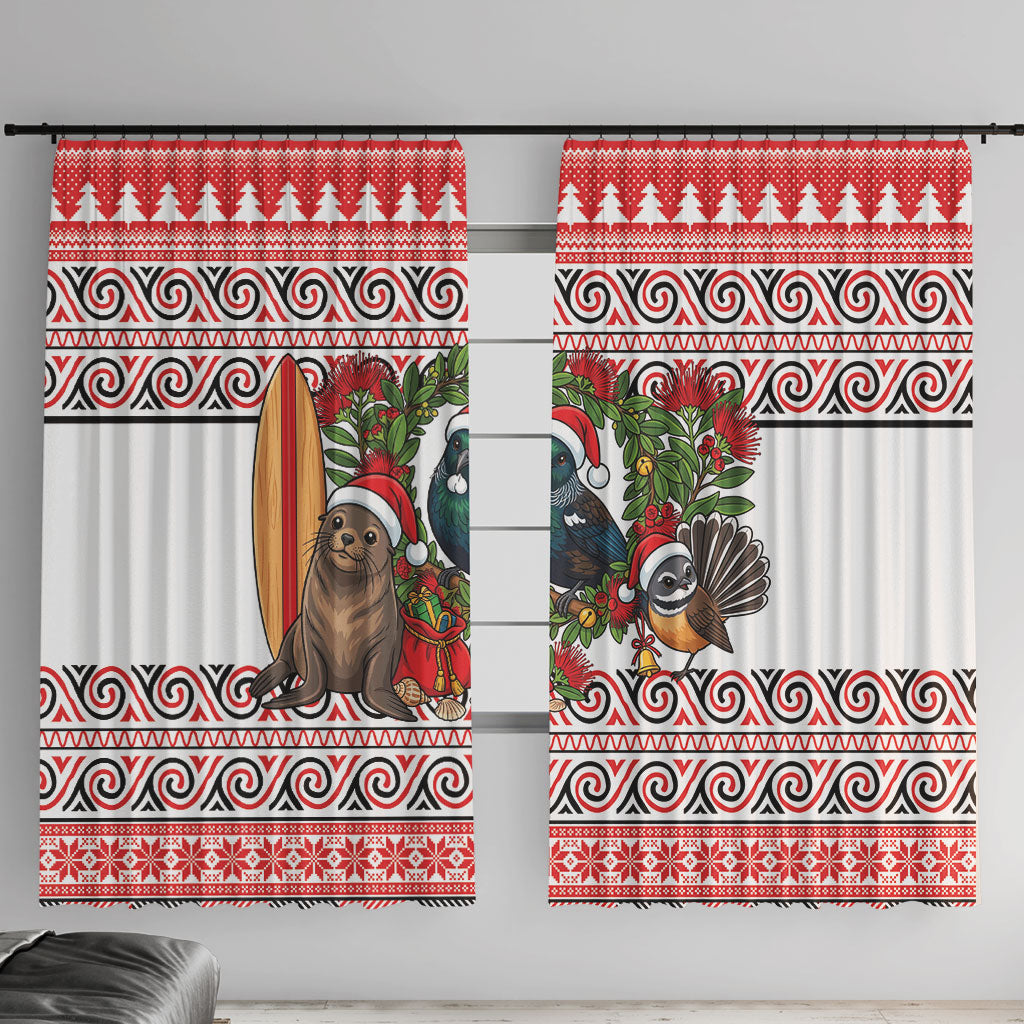 New Zealand Animal Christmas Window Curtain Maori Inspired Kowhaiwhai Patterns LT9 With Hooks Red - Polynesian Pride