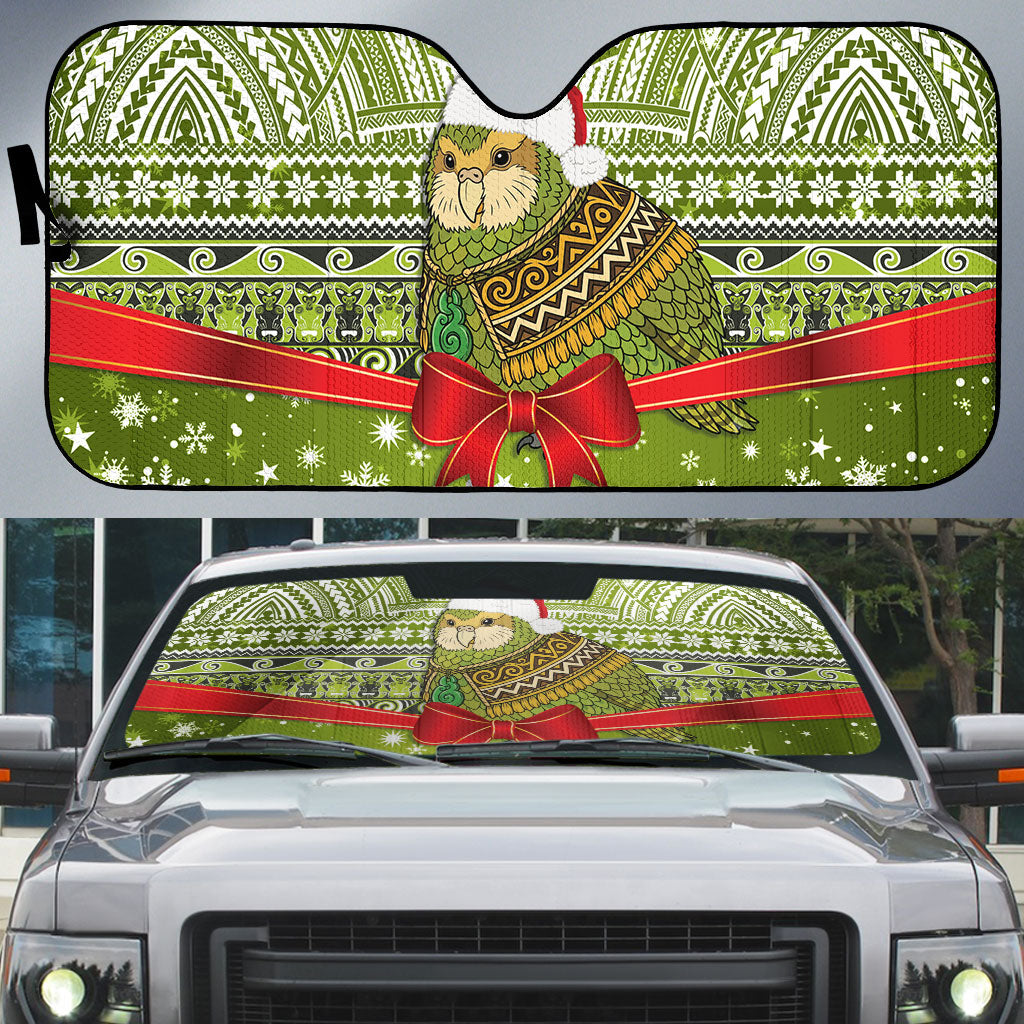 New Zealand Kakapo Christmas Auto Sun Shade Maori Inspired Knitted Patterns LT9 Green - Polynesian Pride