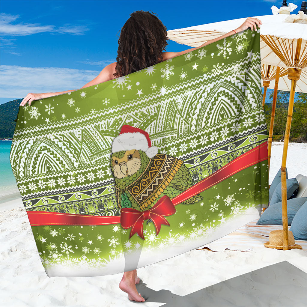 New Zealand Kakapo Christmas Sarong Maori Inspired Knitted Patterns LT9 One Size 44 x 66 inches Green - Polynesian Pride