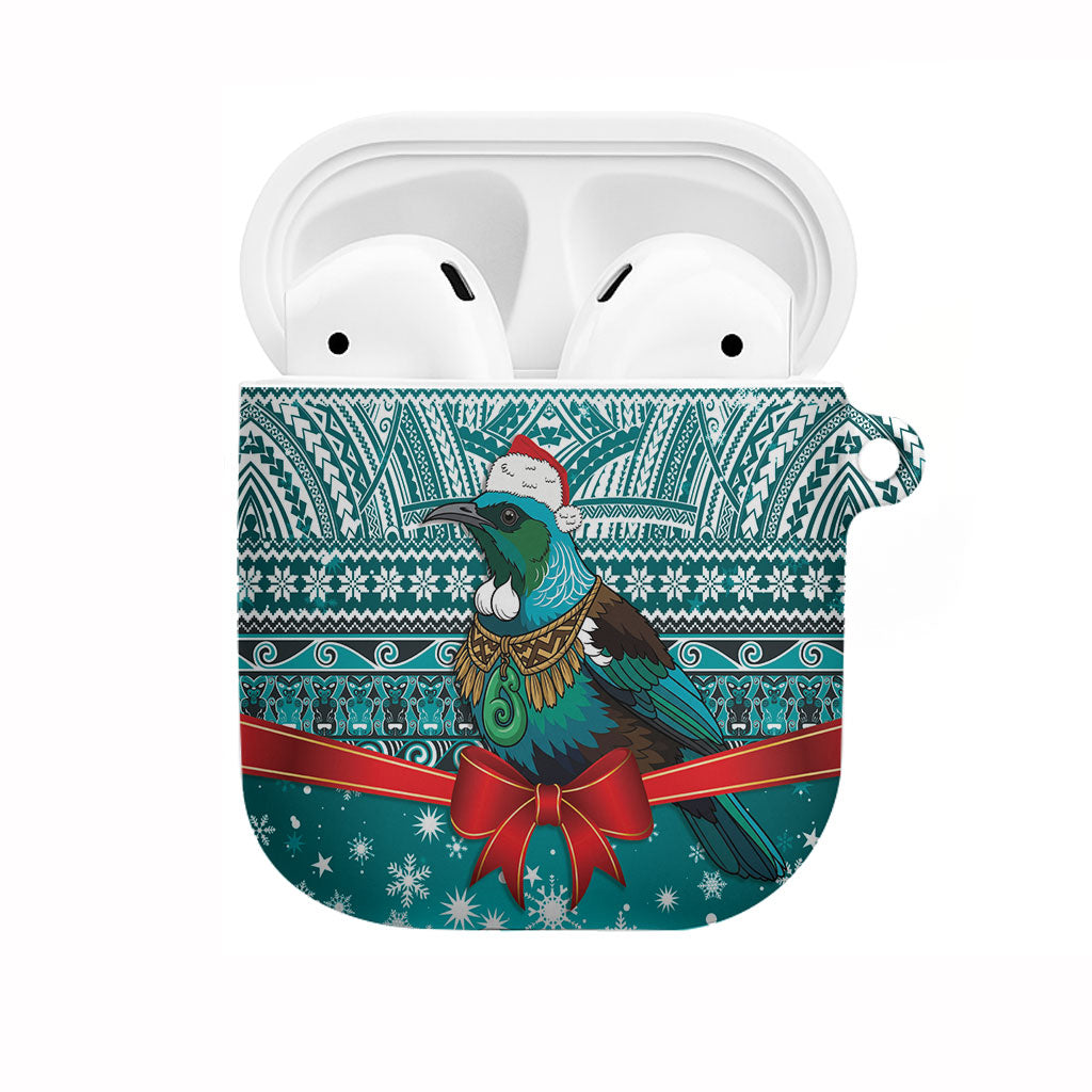 New Zealand Tui Bird Christmas AirPods Case Maori Inspired Knitted Patterns LT9 Turquoise - Polynesian Pride