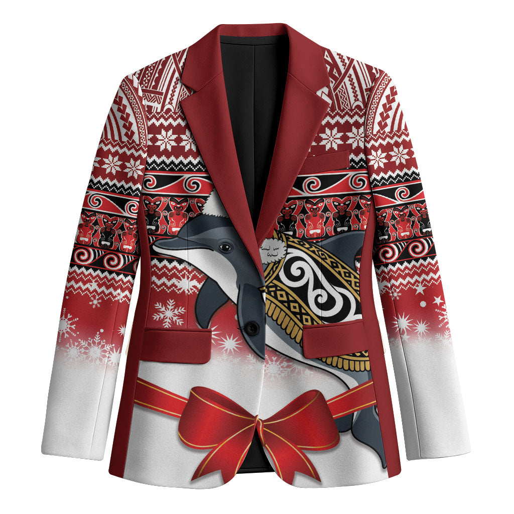 New Zealand Dolphin Terehu Christmas Blazer Maori Inspired Knitted Patterns LT9 Unisex Red - Polynesian Pride