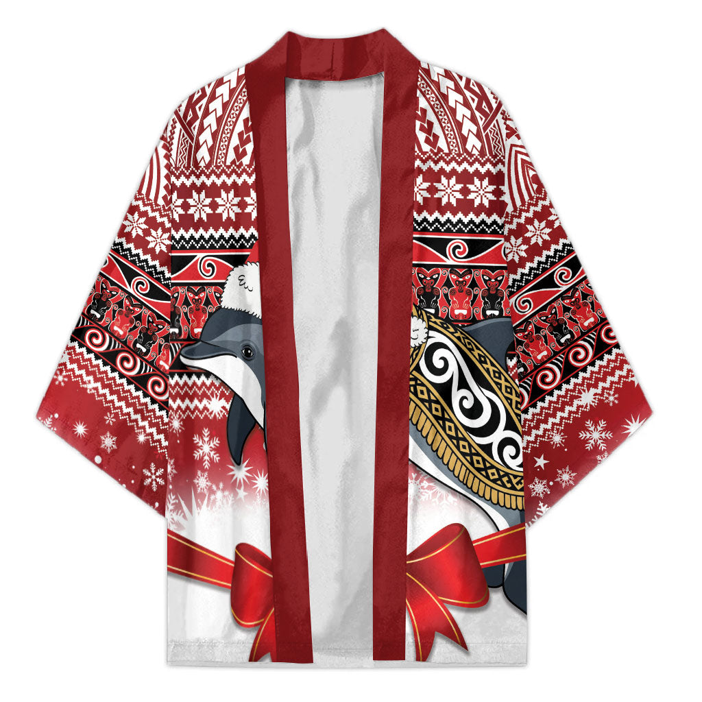 New Zealand Dolphin Terehu Christmas Kimono Maori Inspired Knitted Patterns LT9 Unisex Red - Polynesian Pride