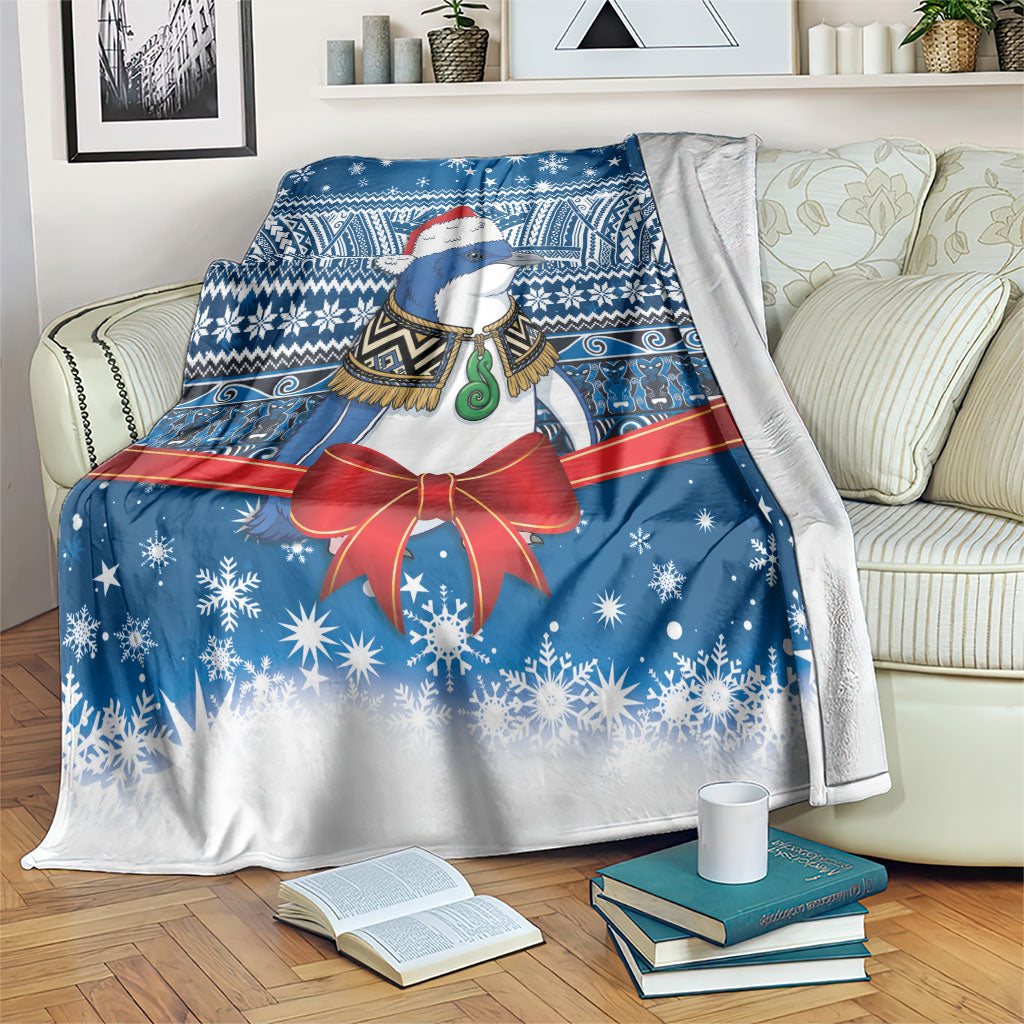 New Zealand Fairy Penguin Korora Christmas Blanket Maori Inspired Knitted Patterns LT9 Blue - Polynesian Pride