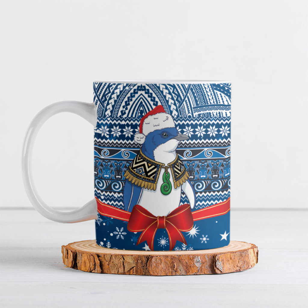 New Zealand Fairy Penguin Korora Christmas Ceramic Mug Maori Inspired Knitted Patterns LT9 Blue - Polynesian Pride