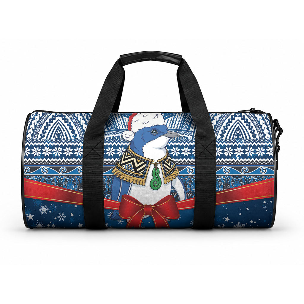 New Zealand Fairy Penguin Korora Christmas Duffle Bag Maori Inspired Knitted Patterns LT9 One size Blue - Polynesian Pride