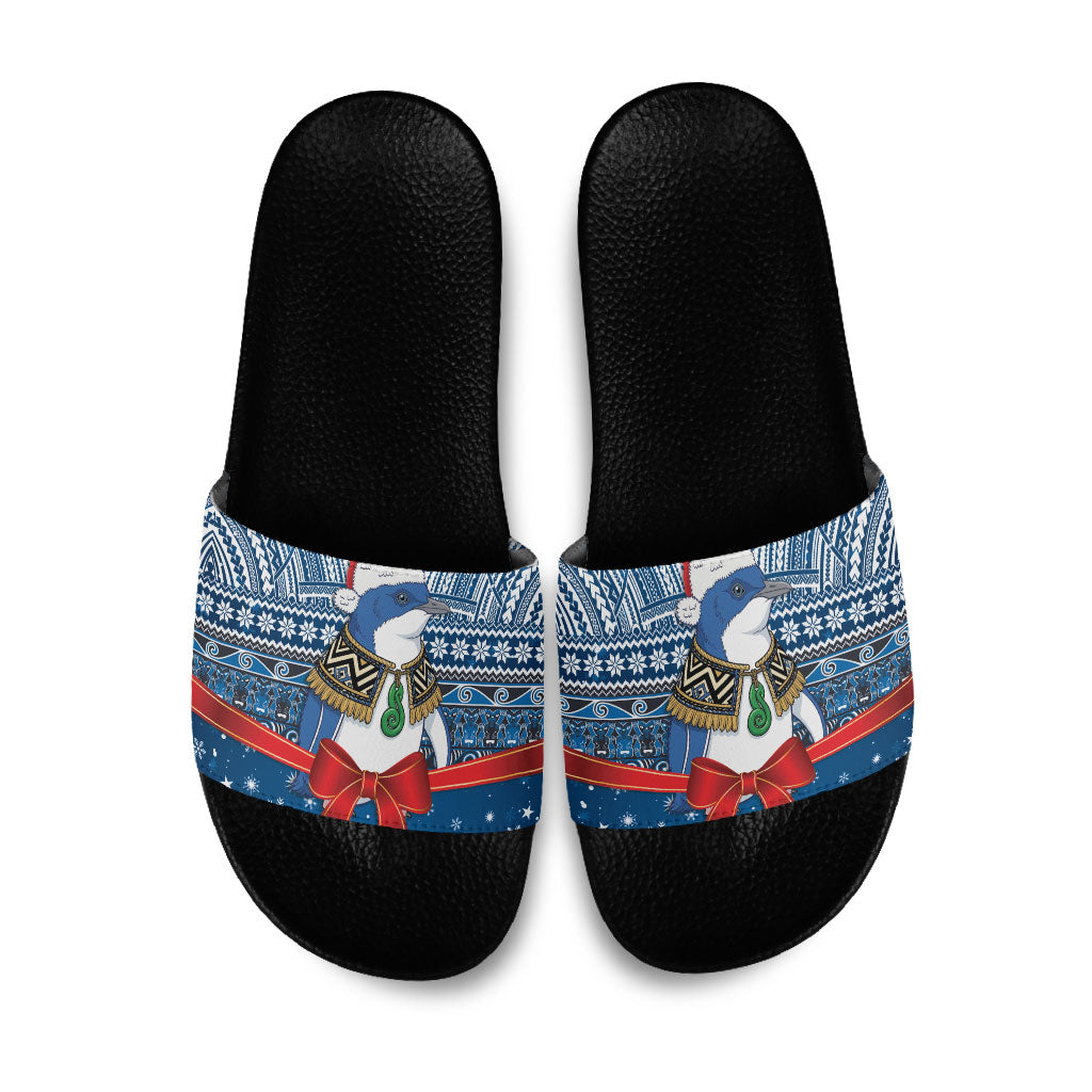 New Zealand Fairy Penguin Korora Christmas Slide Sandals Maori Inspired Knitted Patterns LT9 Blue - Polynesian Pride