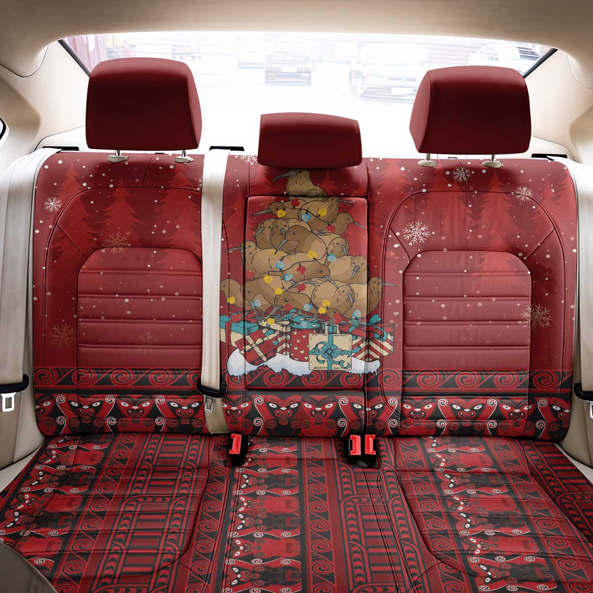 Funny Kiwi Bird Xmas Tree Back Car Seat Cover New Zealand Tribal Christmas Spirit - Polynesian Pride