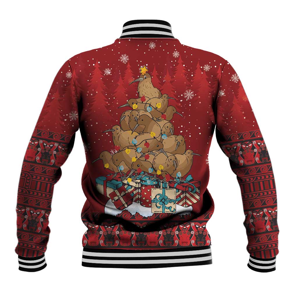 Funny Kiwi Bird Xmas Tree Baseball Jacket New Zealand Tribal Christmas Spirit - Polynesian Pride