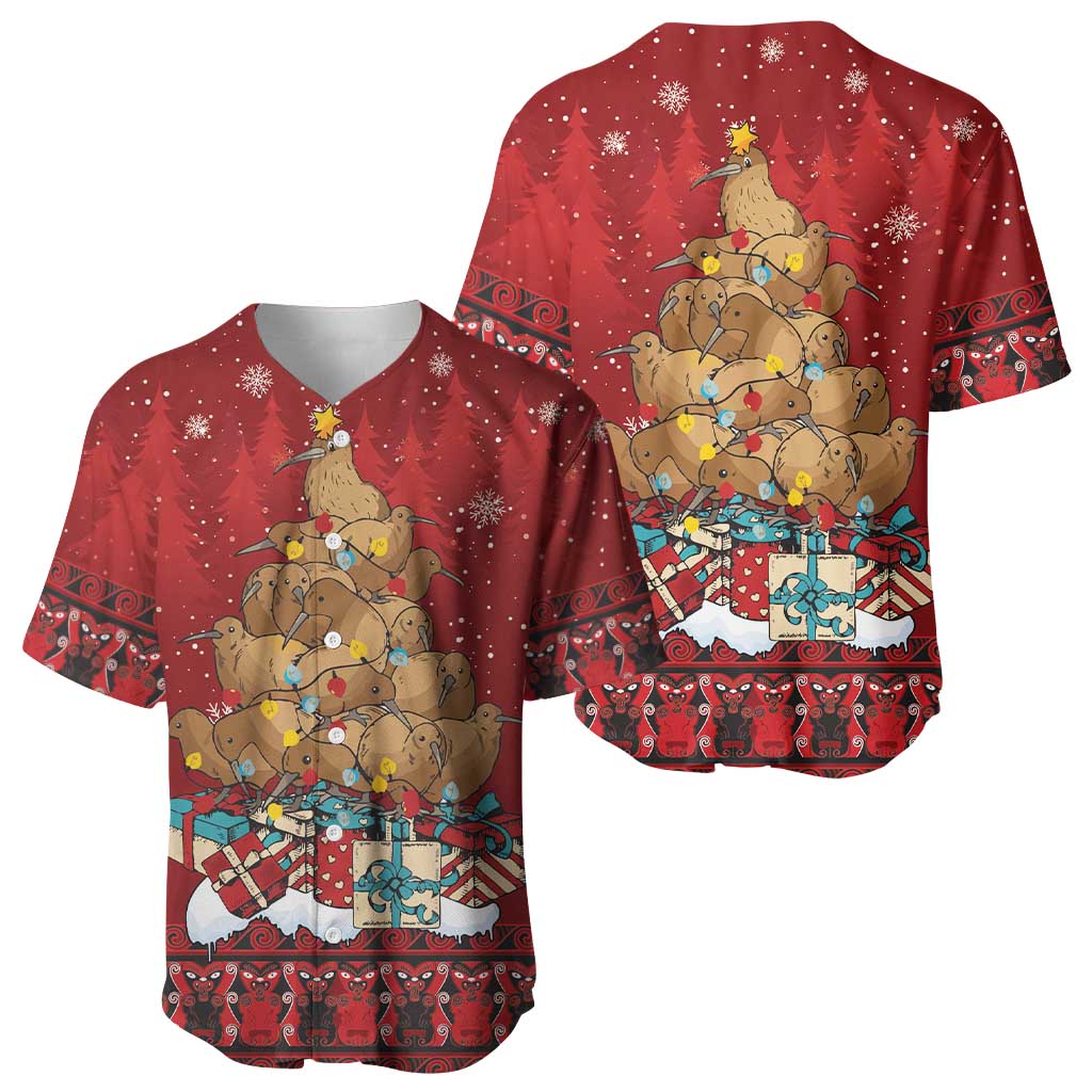 Funny Kiwi Bird Xmas Tree Baseball Jersey New Zealand Tribal Christmas Spirit - Polynesian Pride