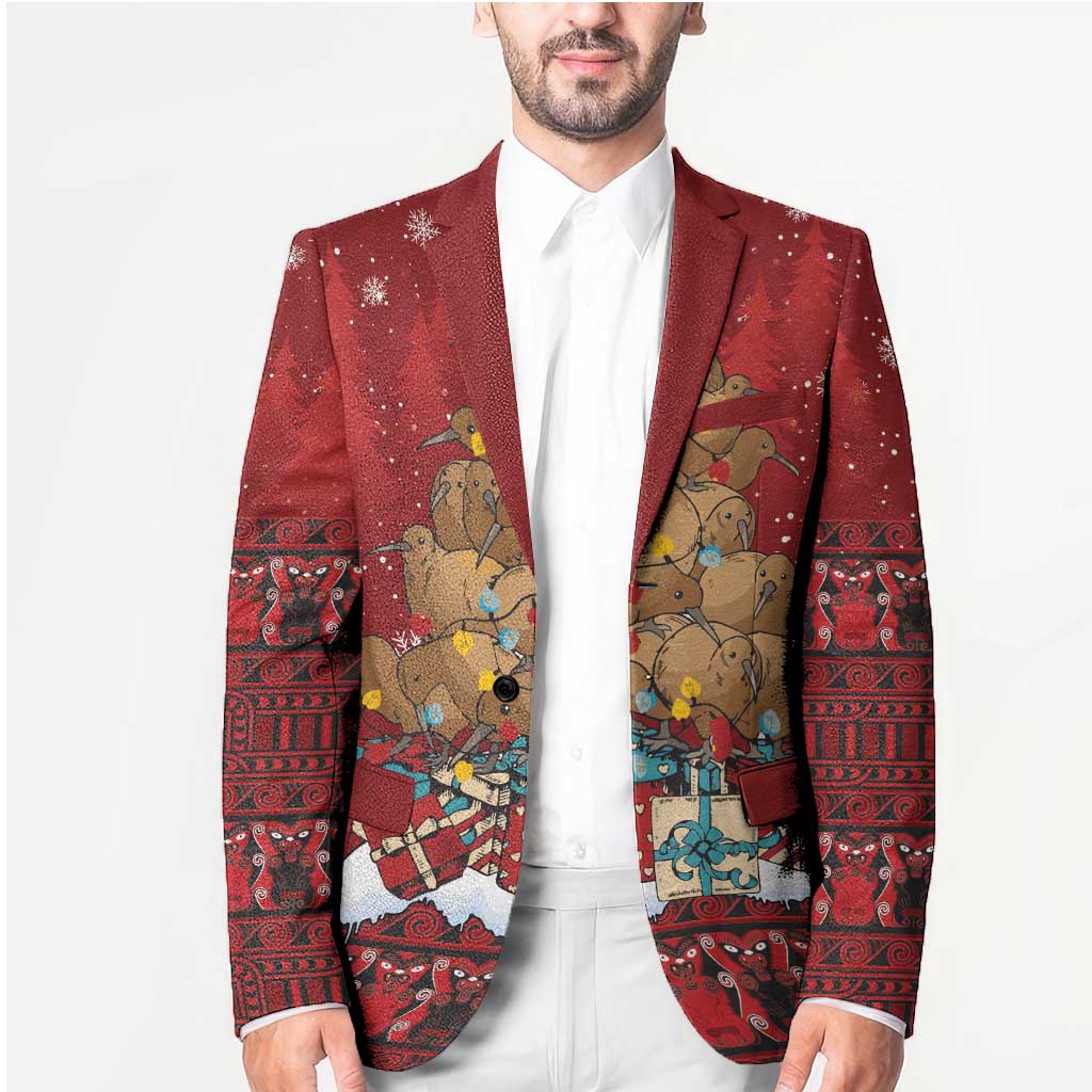 Funny Kiwi Bird Xmas Tree Blazer New Zealand Tribal Christmas Spirit - Polynesian Pride