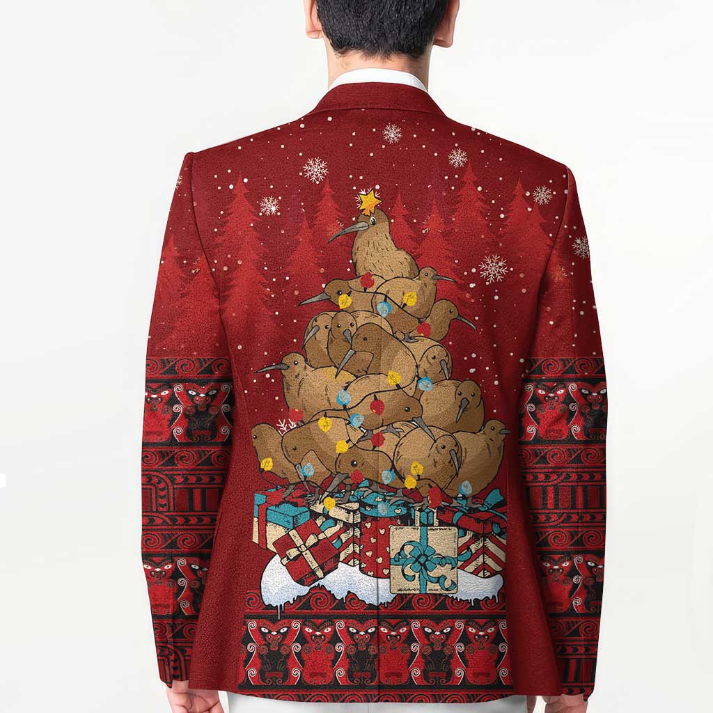 Funny Kiwi Bird Xmas Tree Blazer New Zealand Tribal Christmas Spirit - Polynesian Pride