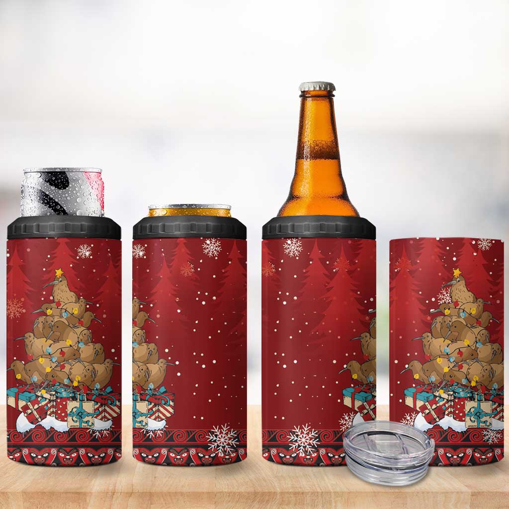 Funny Kiwi Bird Xmas Tree 4 in 1 Can Cooler Tumbler New Zealand Tribal Christmas Spirit - Polynesian Pride