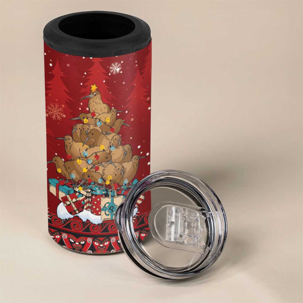 Funny Kiwi Bird Xmas Tree 4 in 1 Can Cooler Tumbler New Zealand Tribal Christmas Spirit - Polynesian Pride