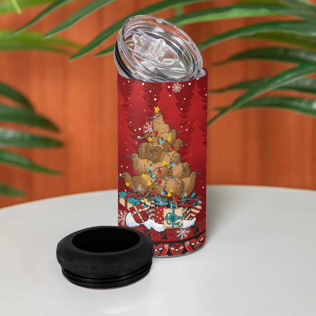 Funny Kiwi Bird Xmas Tree 4 in 1 Can Cooler Tumbler New Zealand Tribal Christmas Spirit - Polynesian Pride