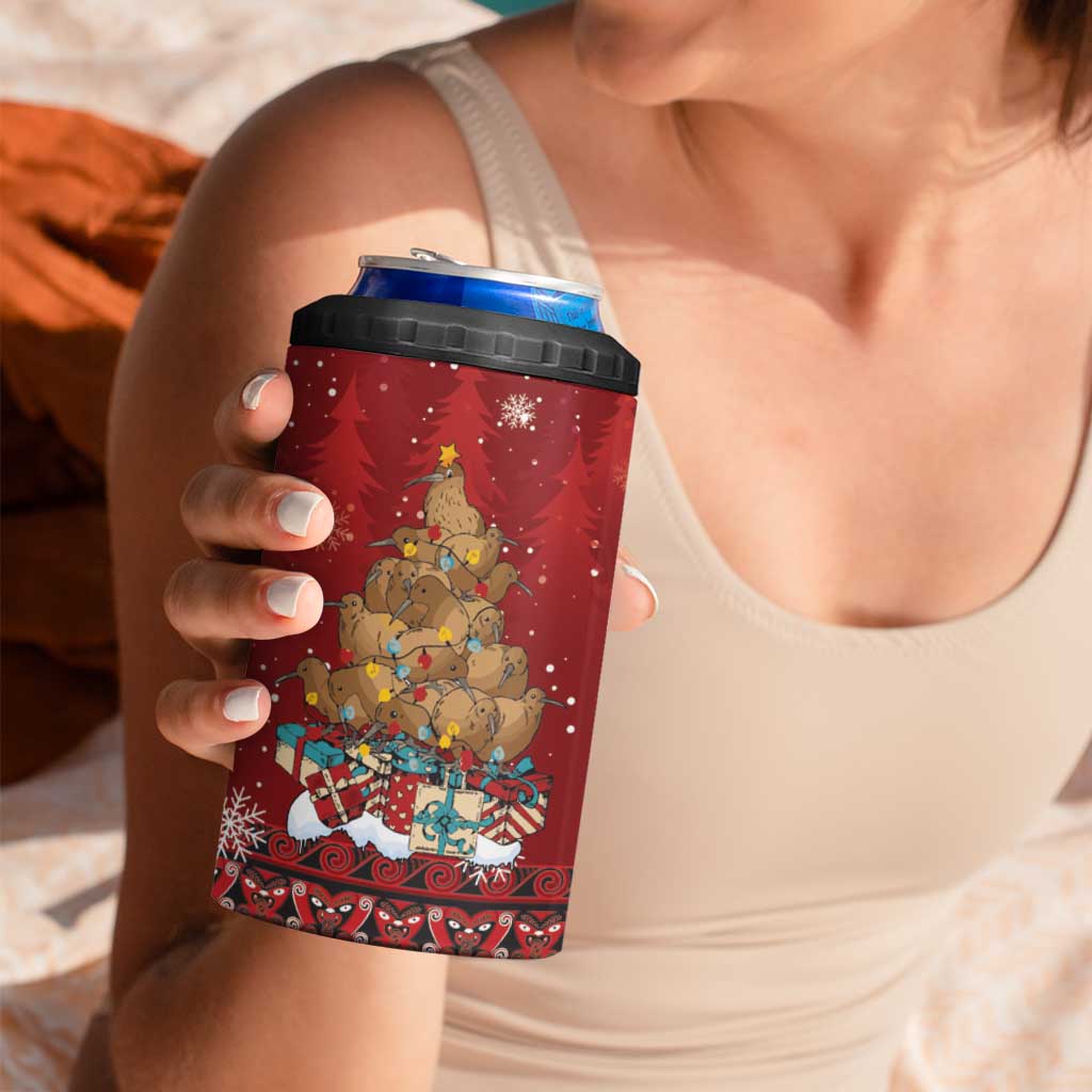 Funny Kiwi Bird Xmas Tree 4 in 1 Can Cooler Tumbler New Zealand Tribal Christmas Spirit - Polynesian Pride