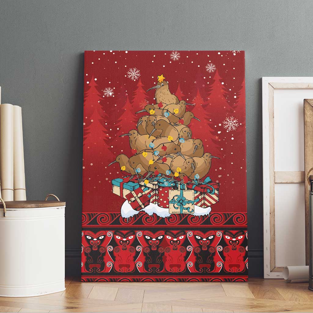 Funny Kiwi Bird Xmas Tree Canvas Wall Art New Zealand Tribal Christmas Spirit - Polynesian Pride