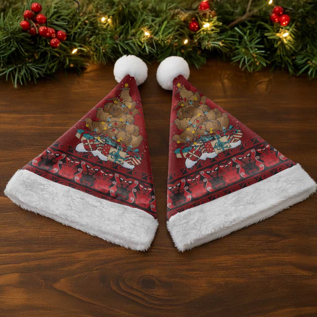 Funny Kiwi Bird Xmas Tree Christmas Santa Hat New Zealand Tribal Christmas Spirit - Polynesian Pride