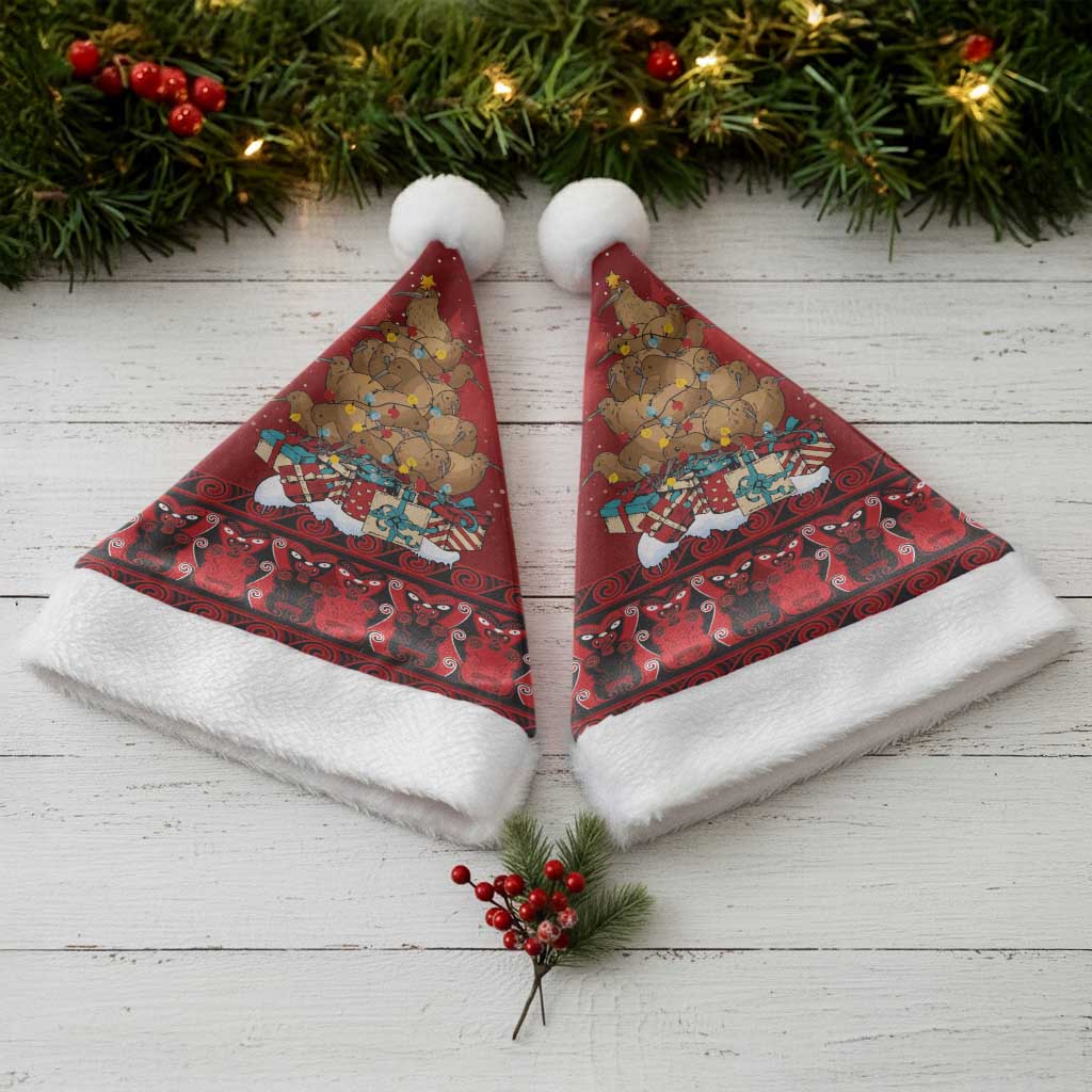 Funny Kiwi Bird Xmas Tree Christmas Santa Hat New Zealand Tribal Christmas Spirit - Polynesian Pride