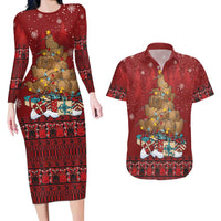 Funny Kiwi Bird Xmas Tree Couples Matching Long Sleeve Bodycon Dress and Hawaiian Shirt New Zealand Tribal Christmas Spirit LT9 Red - Polynesian Pride