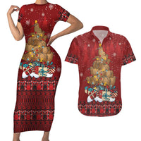 Funny Kiwi Bird Xmas Tree Couples Matching Short Sleeve Bodycon Dress and Hawaiian Shirt New Zealand Tribal Christmas Spirit LT9 Red - Polynesian Pride