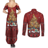 Funny Kiwi Bird Xmas Tree Couples Matching Summer Maxi Dress and Long Sleeve Button Shirt New Zealand Tribal Christmas Spirit - Polynesian Pride