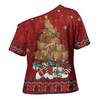 Funny Kiwi Bird Xmas Tree Cross Shoulder Shirt New Zealand Tribal Christmas Spirit - Polynesian Pride