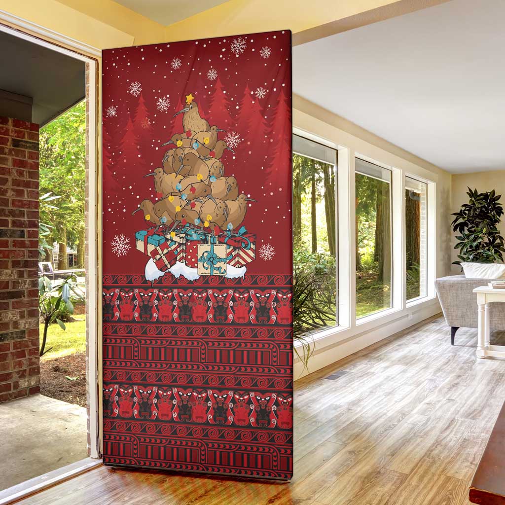 Funny Kiwi Bird Xmas Tree Door Cover New Zealand Tribal Christmas Spirit - Polynesian Pride